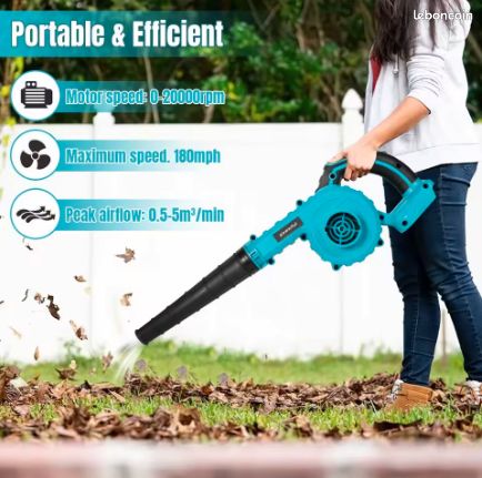 Souffleur à Feuilles Sans Fil Compatible Makita 18V - Aspirateur 2 En 1 Puissant Pour Jardin
