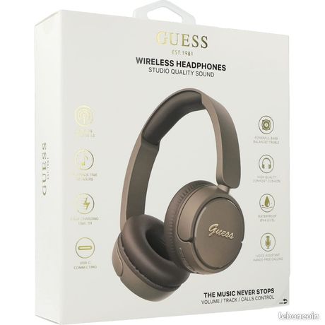 Casque audio bluetooth 5.3 compatible siri certifié ipx4 motif 4g guess marron BR0257 - Casque audio