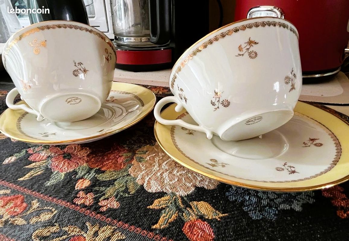 2 tasses à thé et soucoupes vintage LF Véritable Porcelaine dorée (image 3)
