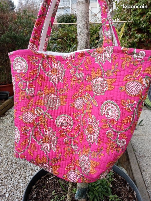 Sac cabas en tissu indien matelassé rose - Accessoires & Bagagerie