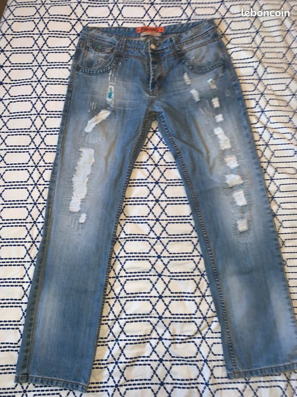 Justing jeans bleu Los Angeles W38 pré-déchiré avec empiècement de tissu (image 1)