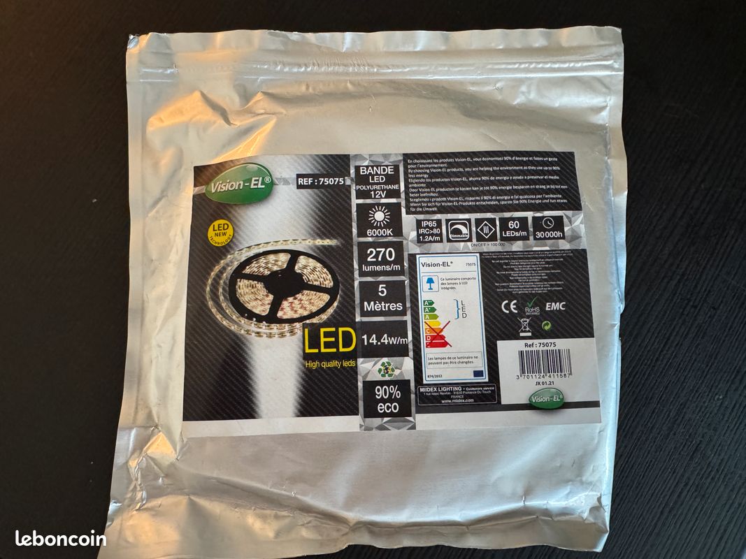 Ruban LED étanche IP65 Vision-EL - Réf 75075 - Blanc Froid 5m - Neuf (image 1)