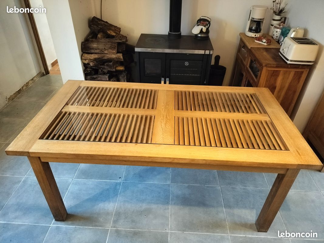 Table en chene avec plateau en verre (image 3)
