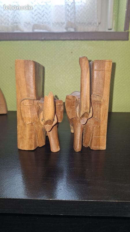 Paire de serre-livres éléphant en bois 1950 - Décoration