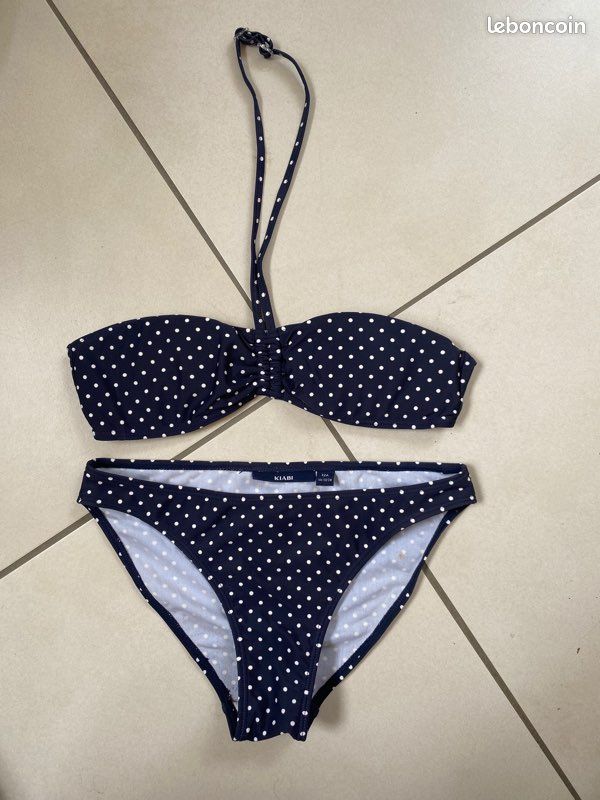 Maillot de bain 2 pièces kiabi 12 ans bleu marine à pois (image 1)