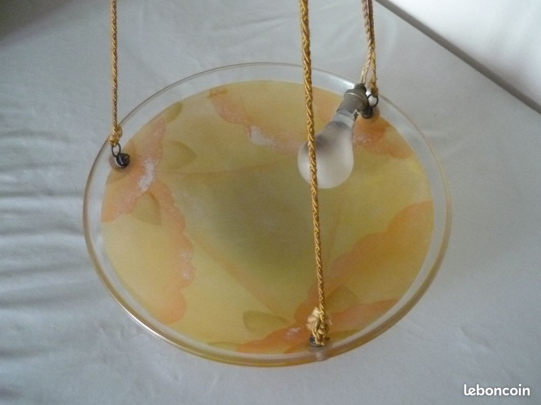 Suspension luminaire vasque verre moulé pressé Art Déco (image 3)