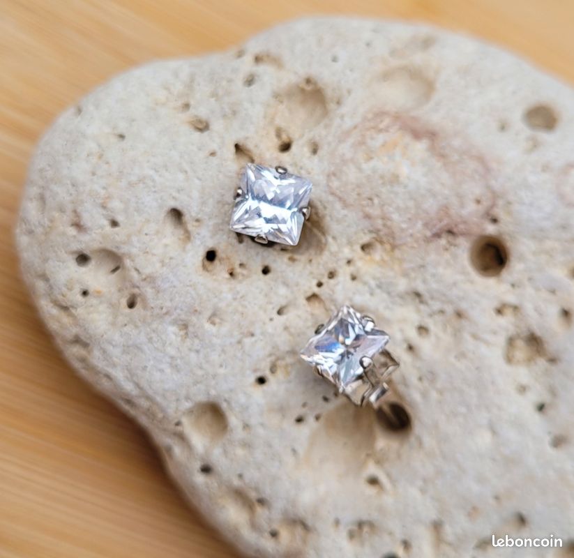 Boucles D'oreilles Puces En Argent 925° - Cristal AB Zircon - Garanti Sans Nickel - Neuf
