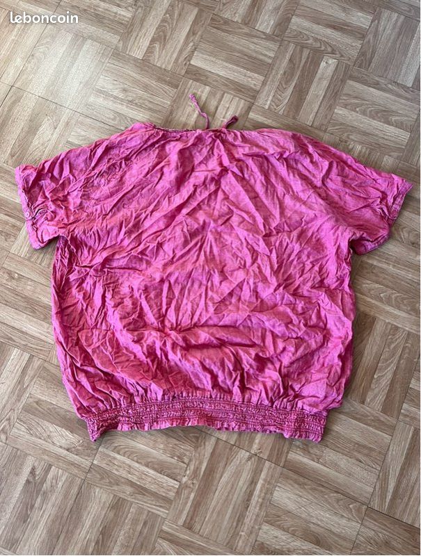 Blouse femme bohème 100 % coton rose vintage XL (image 9)