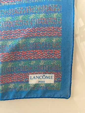 Foulard LANCOME 100% Soie Vintage - Écharpe Marron 24x160 Cm, Occasion Très Bon état