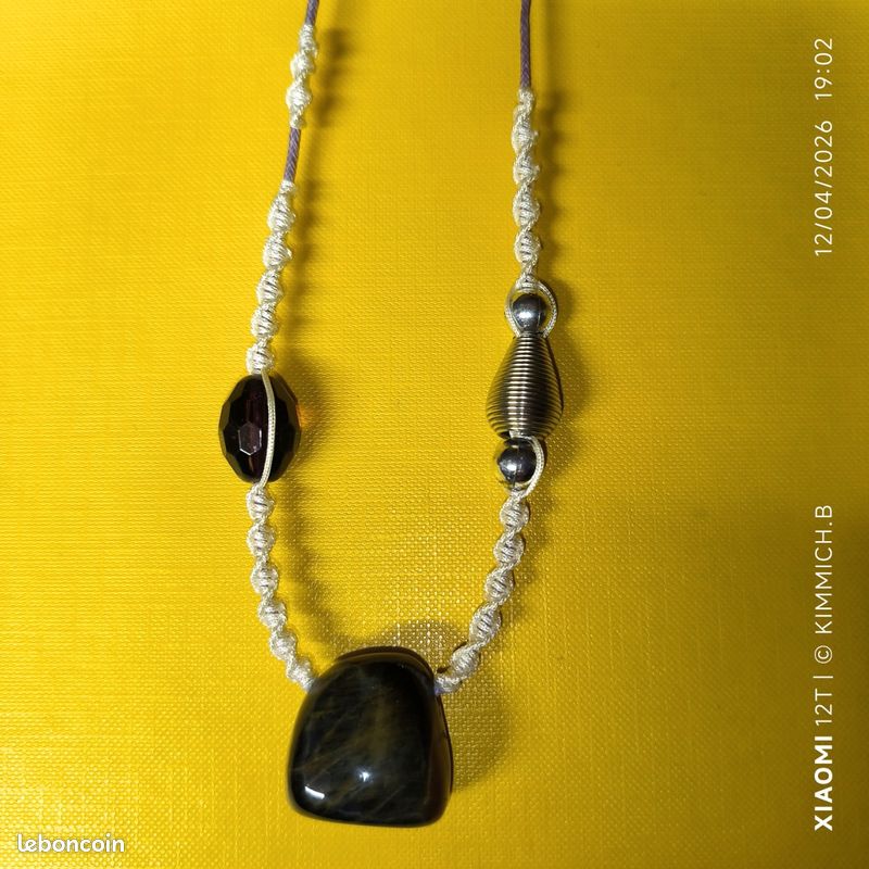 Pendentif cordon tressé main. Pierre Labradorite (image 1)