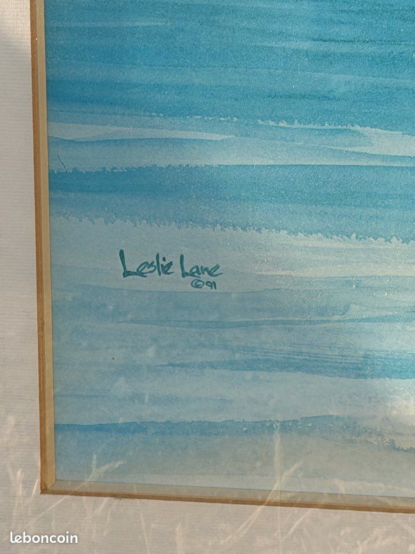 Titre : Grand Tableau Voiliers / Régate Encadré – Leslie Lane (1991) – Déco Bord de Mer (image 2)