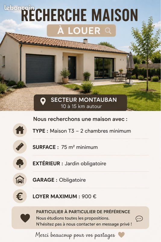 Maison 3 pièces 75 m² · à Montauban · 75 m² · 900 €/mois