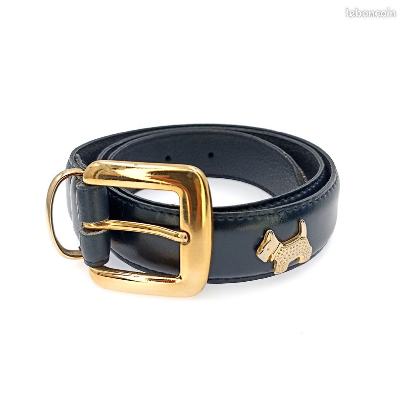 Ceinture Chaîne Oversize Vintage Années 90 Motif Chien Scottish - Dorée, Taille Unique, Occasion Très Bon état