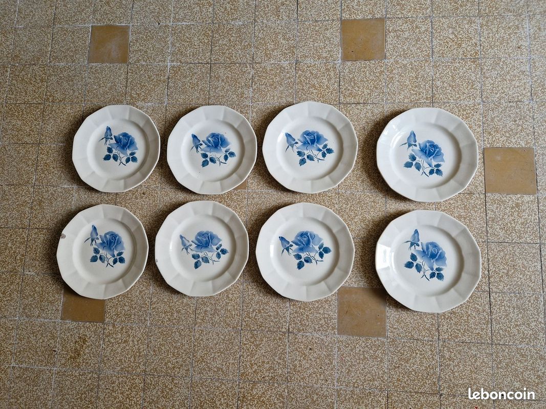 Lot de 12 assiettes à dessert rose bleue Digoin/Sarreguemines (image 3)