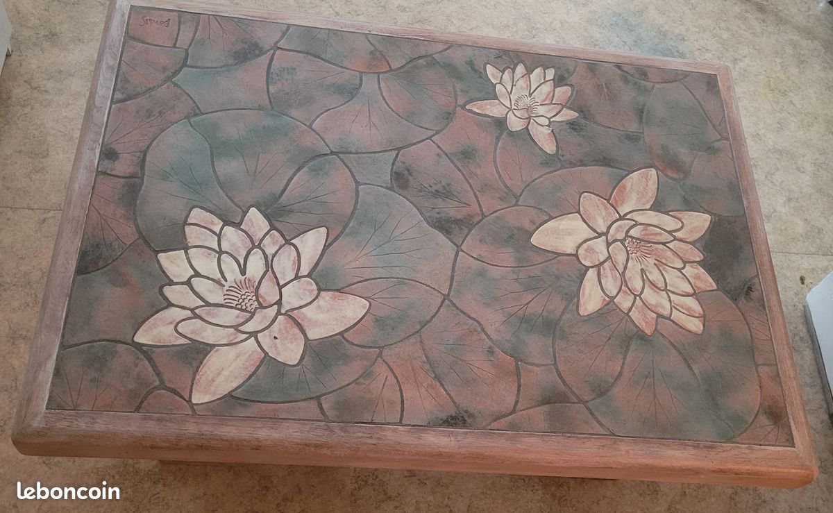 Table basse carrelage et bois massif (image 1)