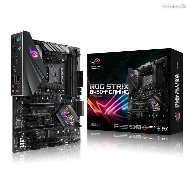 ROG STRIX B450-F GAMING – Carte mère gaming AMD AM4 B450 au format ATX avec DDR4 3 200 MHz, SATA 6 Gb/s, HDMI 2.0, Dual NVMe M.2, USB 3.1 Gen 2 et éclairage LED Aura Sync RGB (image 1)