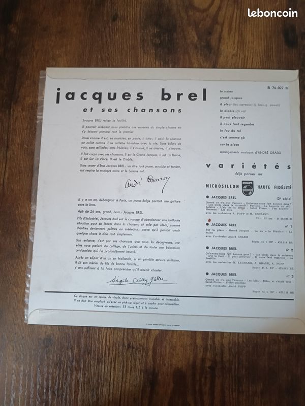 Vinyl 33 tours Jacques Brel (image 2)