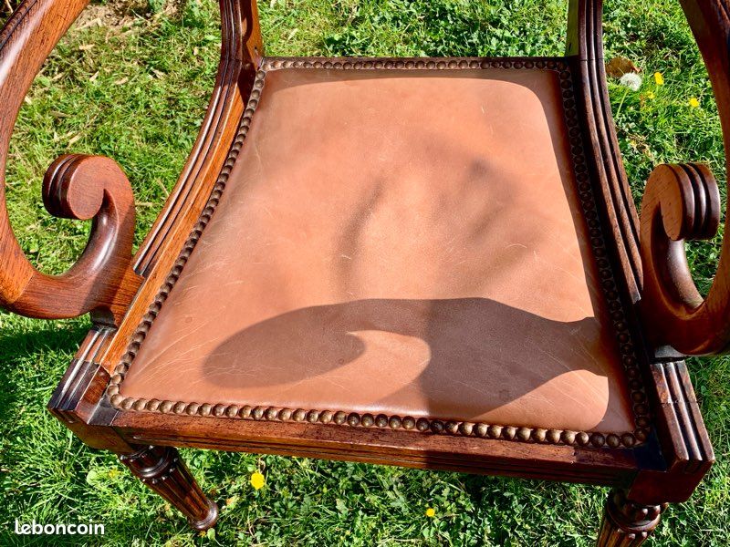 Ensemble bureau et 2 fauteuils style Empire bois massif et cuir (image 6)