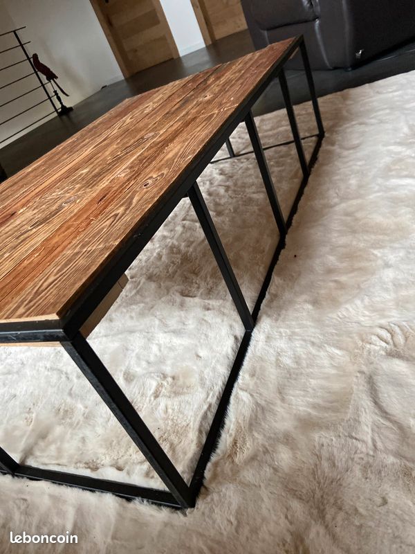 Table basse acier et vieille planche (image 4)