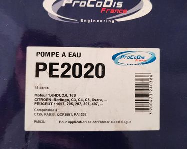 Pompe à Eau Procodis France PE2020 - Pièce Auto De Qualité Pour Réparation Fiable