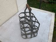 Casier à Bouteilles Ancien – Métal Zinc Et Bois – 8 Bouteilles – Porte-bouteilles Vintage Avec Poignée