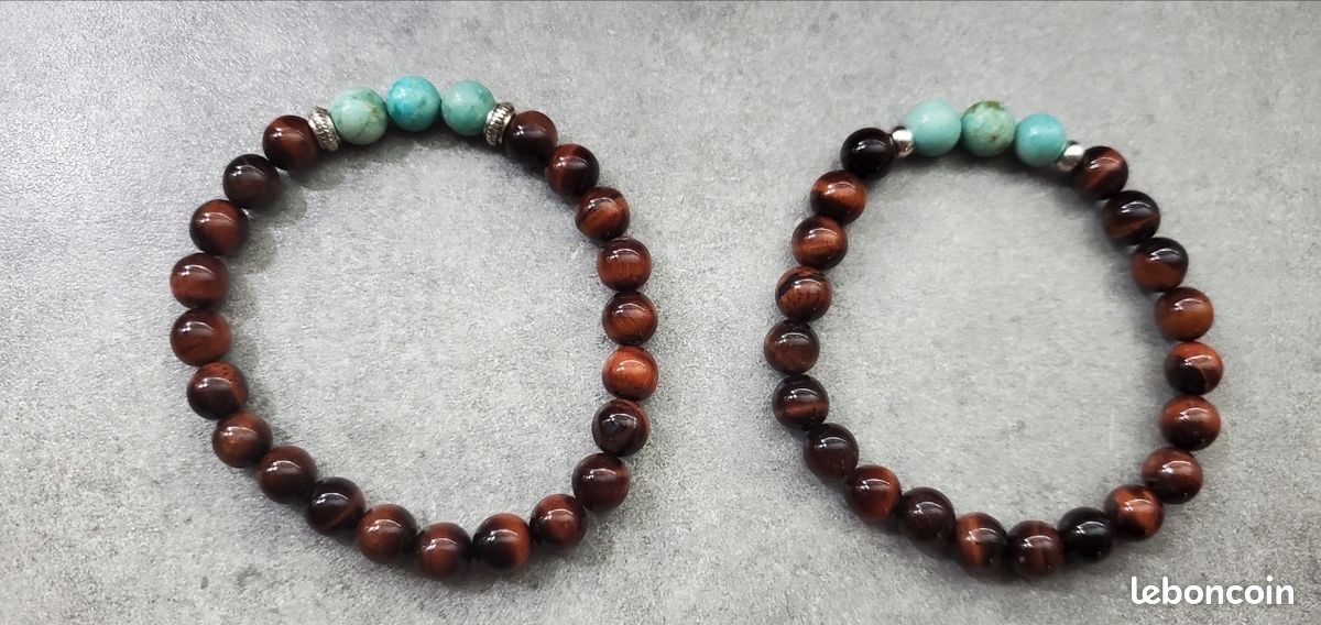 Bracelet oeil de taureau et turquoise du Pérou 8 mm aux choix (image 1)