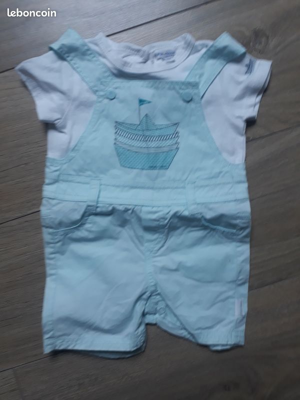 Salopette short
Jamais porté juste lavé
Couleur vert d'eau, bleu clair
Avec dessin de bateau
Très léger avec faux tee shirt intégré
Idéal pour l'été
Boutons pressions dans le dos et à l'entrejambe (image 1)