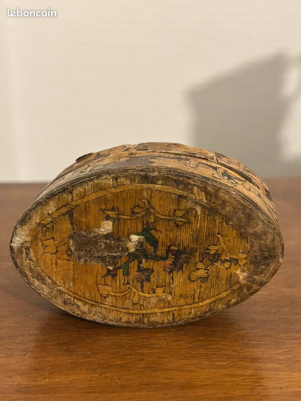 Boite en marqueterie de paille très ancienne 18ème siècle (image 7)