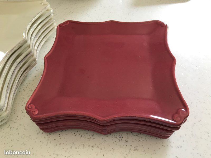 Lot 6 assiettes beiges + 6 assiettes desserts mauves (image 3)