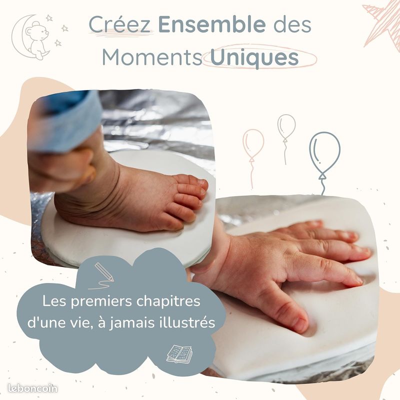 Cadre à personnaliser avec kit empreinte main et pied de bébé par moulage en argile - Équipement bébé