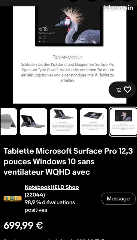 Surface Pro 1769 i5-7300U Ram 8GO ssd 128 go (image 14)