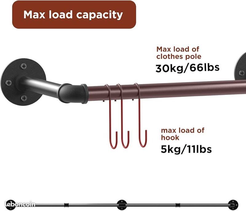 WEBI Porte-vêtements Mural - 81,3 Cm - En Forme De Tuyau Industriel - Pour Suspendre Des Vêtements - Barre En Fer Robuste - Tringle à Vêtements Pour Placard, Buanderie - Noir