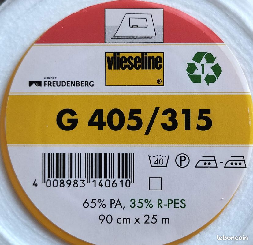 VLIESELINE / VISELINE thermocollante G405 / G 405 ourlet, appliqué, patchwork... - MERCERIE COUTURE Largeur 90 cm thermocollant blanc (image 1)