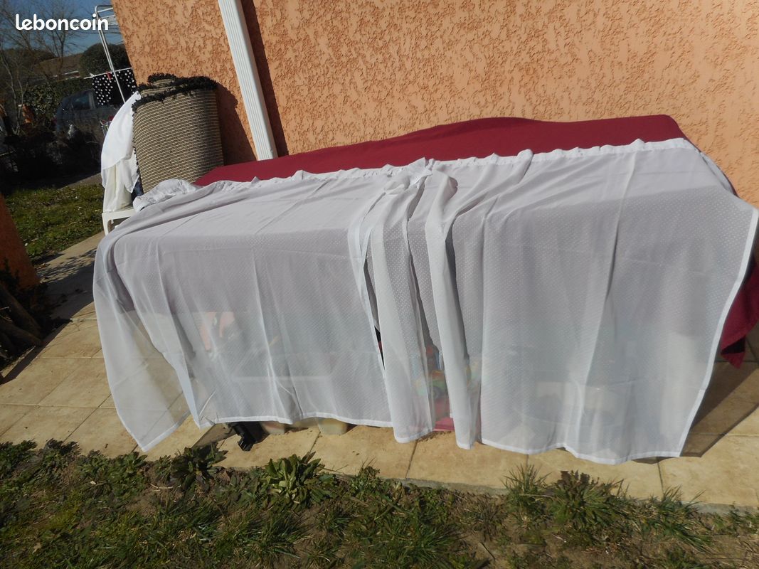 2 rideaux anciens blancs plumetis (image 1)