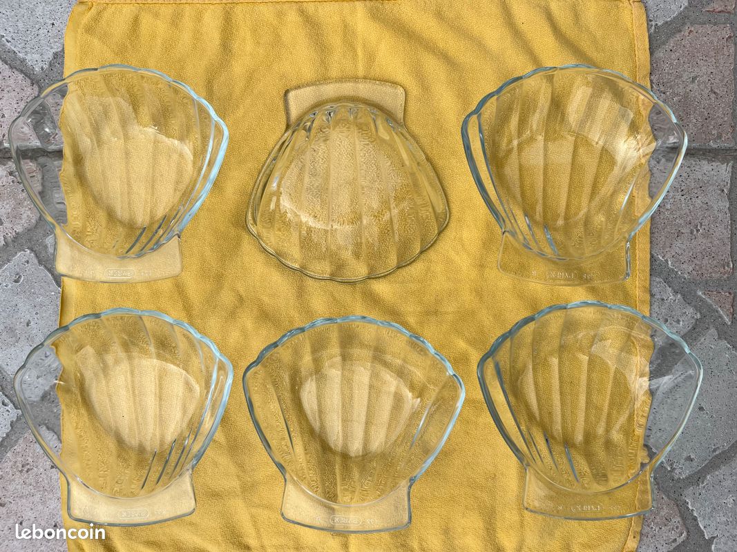 Lot de 6 coupelles vintage en verre Pyrex, en forme de coquille Saint-Jacques (modèle n° 435) (image 2)
