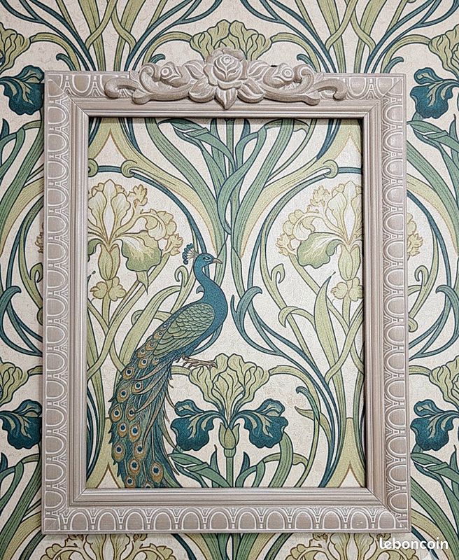 Grand Cadre Ancien France 1930, Patine Grise Et Blanche, Style Shabby Chic, Bois