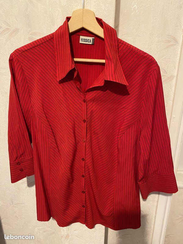 Chemise C&A taille 48 rouge rayé noir très bon état (image 1)