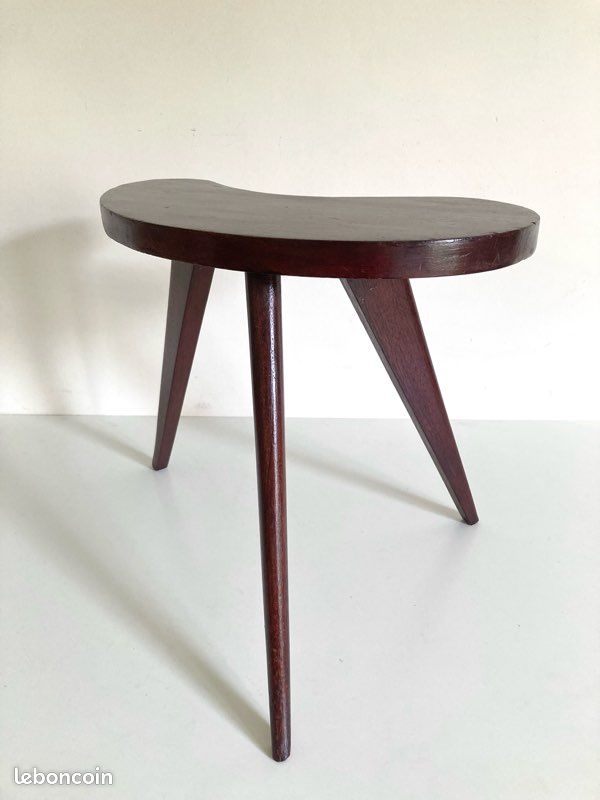 Table d’appoint Tabouret sellette bout de canapé tripode haricot pieds compas bois massif scandinave Mid Century / Vintage 50-60 (image 5)