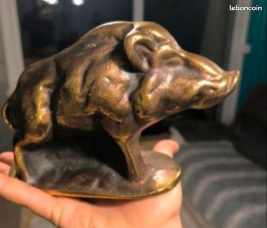 Figurine Ancienne En Bronze – Sanglier 8,5 Cm – Sculpture Animalière Vintage