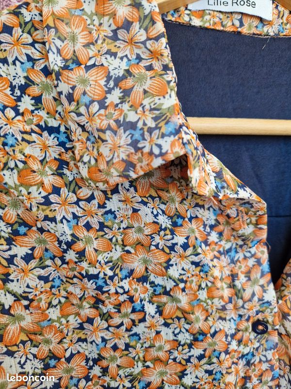 Chemise-Blouse femme Lilie Rose imprimé fleurs orange paillettes