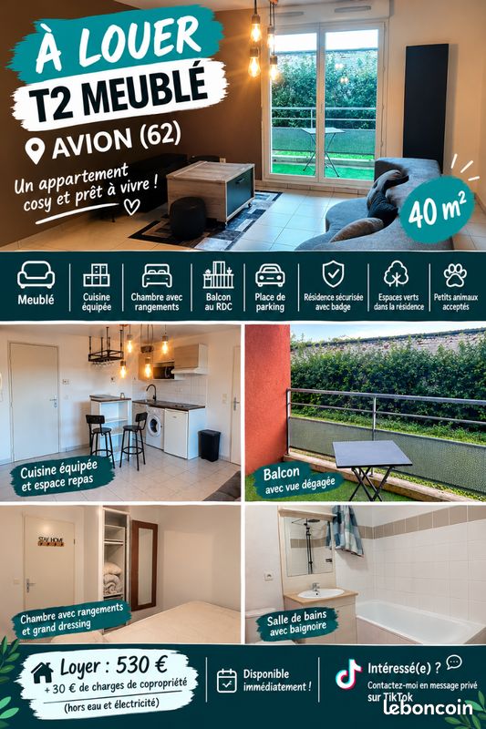 Appartement 2 pièces 40 m² · à Avion · 40 m² · 560 €/mois