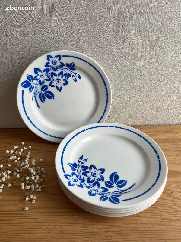 Lot De 9 Assiettes En Faïence Fine SALINS – Motif "Les Palmes" Floral – Occasion Bon état