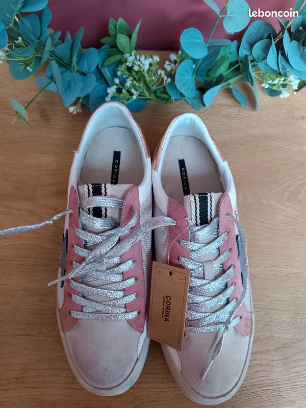 Baskets marque Espagnole Corina beige/rose/argentée (image 2)