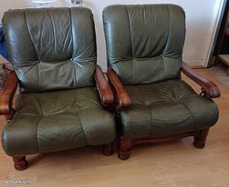 Vends fauteuils en cuir vert (image 1)