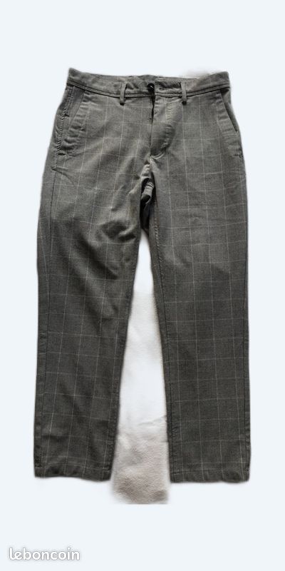 Pantalon gris à carreaux T36 (image 1)