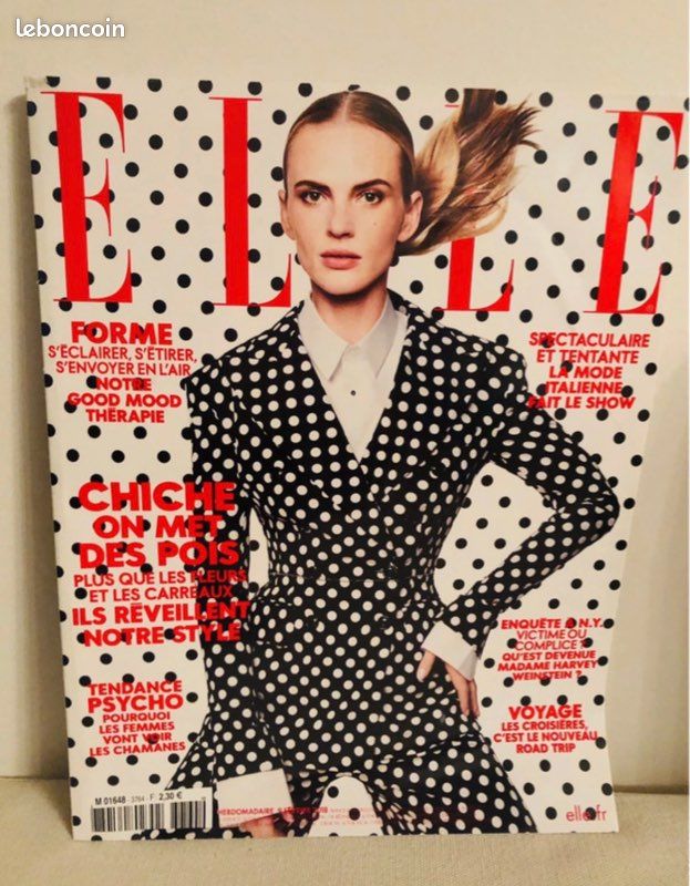 Revue mode beauté féminine Elle magazine pois noir et blanc dalmatien (image 1)