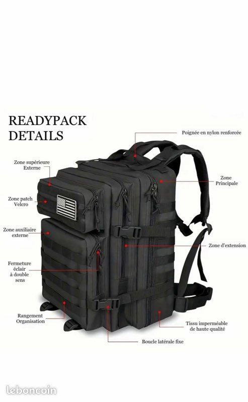 Sac à dos ReadyPack noir 47L neuf avec accessoires (image 3)