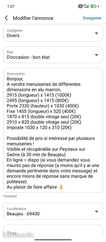Baie aluminium double vitrage différentes tailles (image 2)