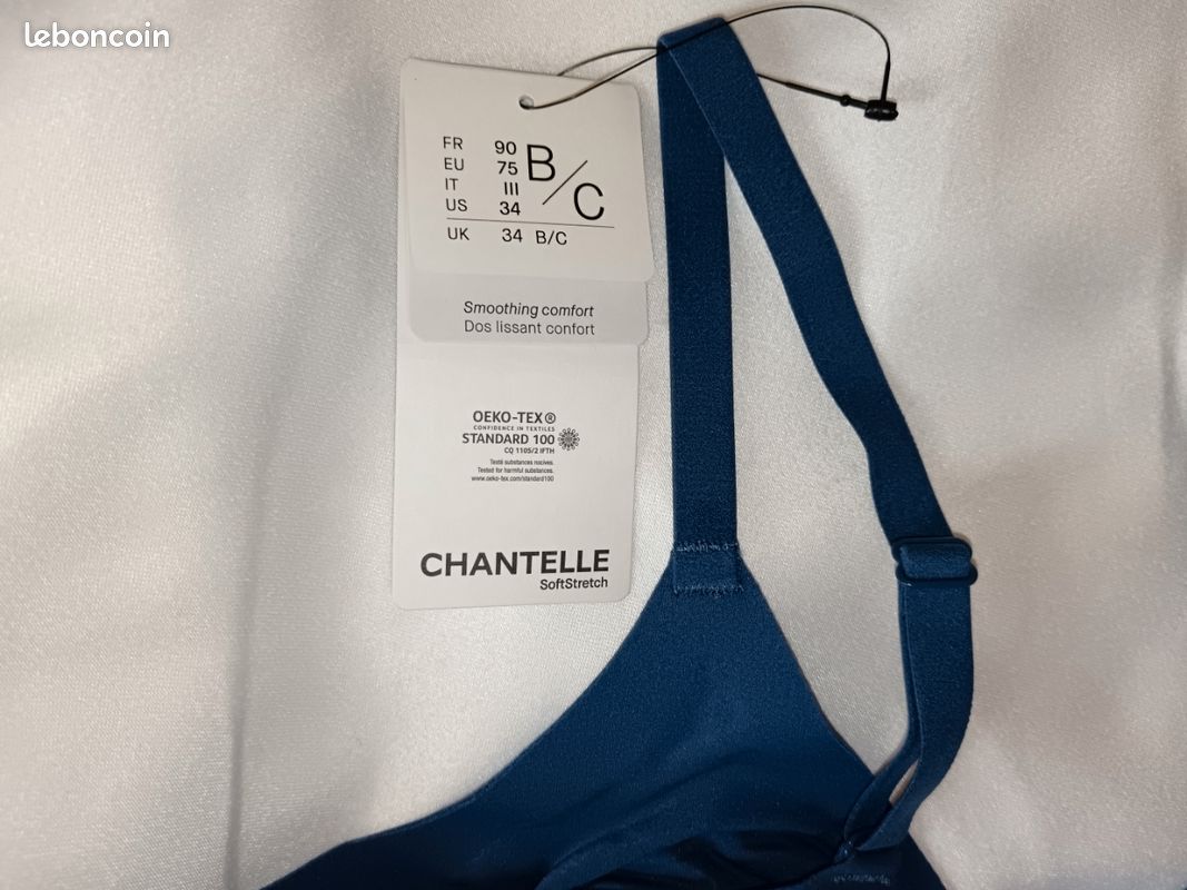 Soutien-Gorge Chantelle 90B Push-Up Neuf Avec Étiquettes - Bleu - Confort Et Maintien