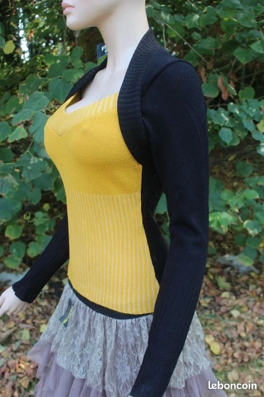 Pull col V Noir Moutarde neuf M/L (image 3)